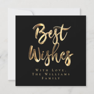 Cartão De Festividades Melhores Desejos Chic de Script Dourado Preto Eleg