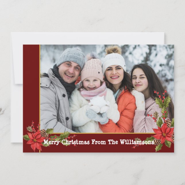 Cartão De Festividades Melleto Vermelho Dourado Moldura de Aquarela Natal (Frente)