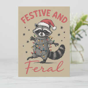 Cartão De Festividades Meme Natalino de Guaxinim Engraçado Feral Natal