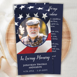 Cartão De Festividades Memorial Prayer Card American Flag Veteran Funeral
