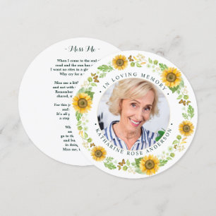 Cartão De Festividades Memorial Sunflower Photo Funeral Prayer Card