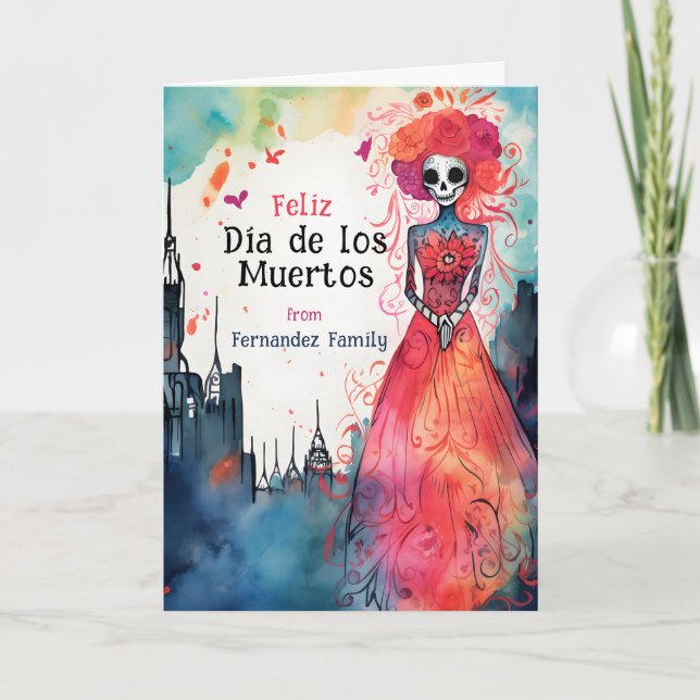 Cartão De Festividades Memórias majestosas de aquarela: Dia de Muertos (Frente)