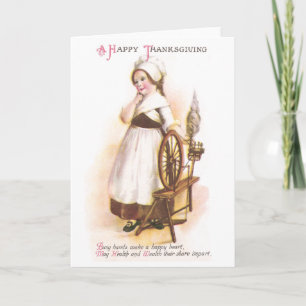 Cartão De Festividades Menina americana colonial e sua roda de giro
