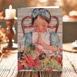 Cartão De Festividades Menina Antiga Rezando Ação de Graças Religiosa