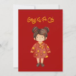 Cartão De Festividades Menina Chinesa com Coque Gong Xi Fa Cai