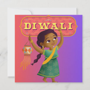 Cartão De Festividades Menina Com Placa Diwali Lanterna Personalizada Col