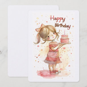 Cartão De Festividades Menina de Aniversário com Bolo