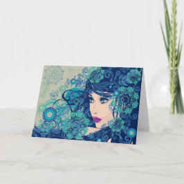 Cartão De Festividades Menina do inverno com Grunge floral 3