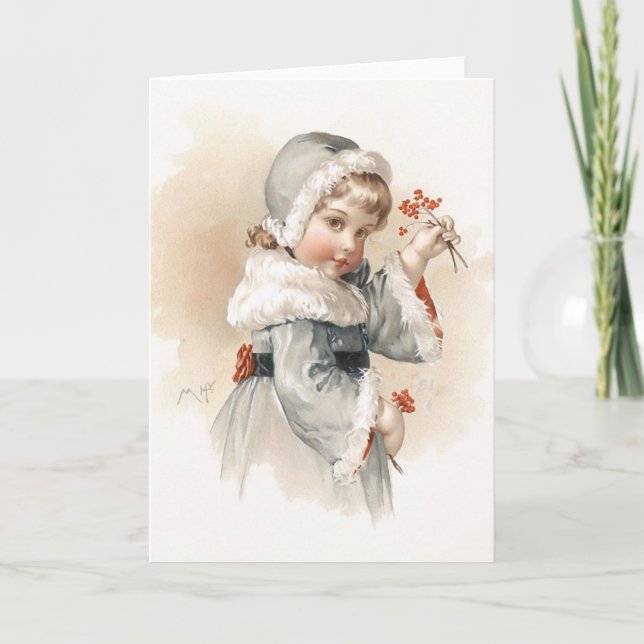 Cartão De Festividades Menina do inverno de Maud Humphrey (Frente)