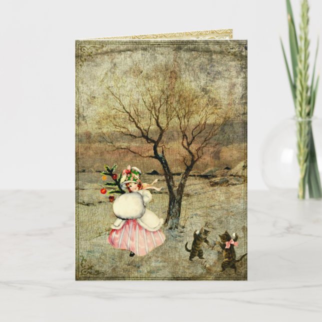 Cartão De Festividades Menina do Natal (Frente)