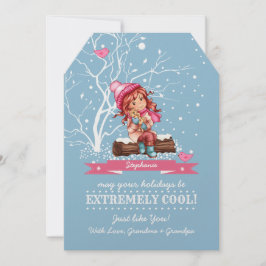 Cartão De Festividades Menina e Gatinho | Nome personalizado Natal