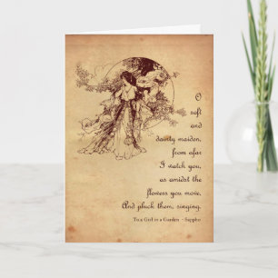Cartão De Festividades Menina em uns namorados do jardim