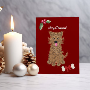 Cartão De Festividades Menina Fofa Cachorro Yorkie Personalizável