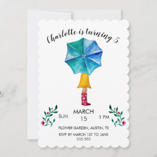 Cartão De Festividades Menina Guarda-chuva Aquarela Corações