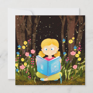 Cartão De Festividades Menina lendo um livro
