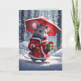 Cartão De Festividades Menina Mousie embaixo do guarda-chuva
