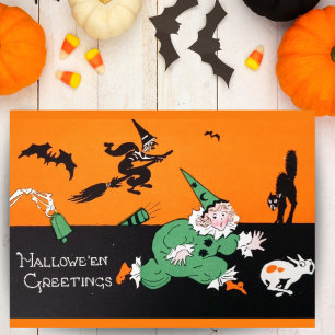 Cartão De Festividades Menina Palhaço Retro Vintage Halloween