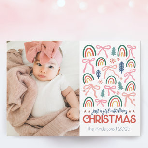 Cartão De Festividades Menina que ama o Retro Natal