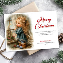 Menina retrô aguardando o Natal digital de Natal