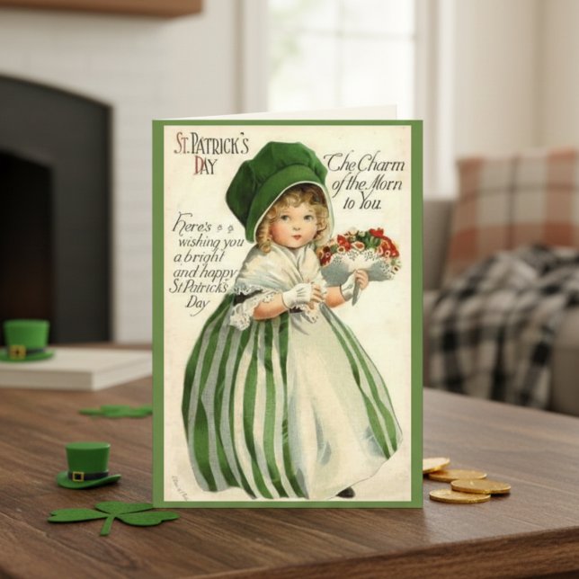 Cartão De Festividades Menina Vitoriana Antiga Dia de São Patrício Person (Vintage Victorian Girl Custom St. Patrick's Day Holiday Card)