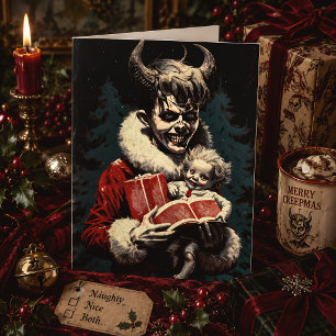 Cartão De Festividades Menino Diabo Sinistro Natal Horror Assustador