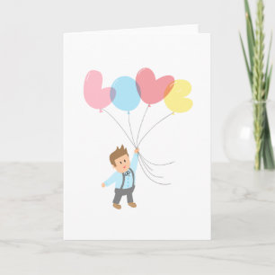 Cartão De Festividades Menino Fofo com Balões de Letras que Escrevem Amor