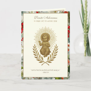 Cartão De Festividades Menino Jesus Católico de Natal Poinsettia