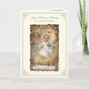Cartão De Festividades Menino Jesus no Natal Poinsettias Diácono