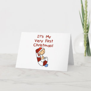 Cartão De Festividades Menino no primeiro Natal do Pirulito