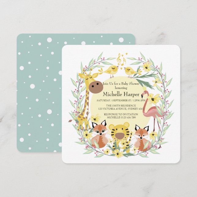 Cartão De Festividades Menino ou chá de fraldas de animais da selva. (Frente/Verso)