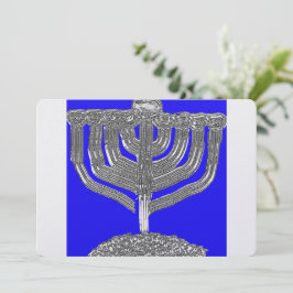 Cartão De Festividades Menorá azul e prateada de Hanukkah