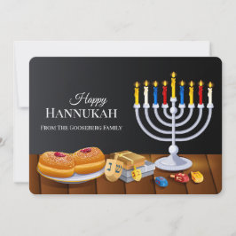Cartão De Festividades Menorá Clássica de Feliz Hanukkah Sufganiyot Pião