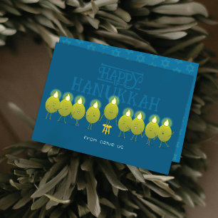 Cartão De Festividades Menorá de Hanukkah Azeitonas Grupo Azul Teal
