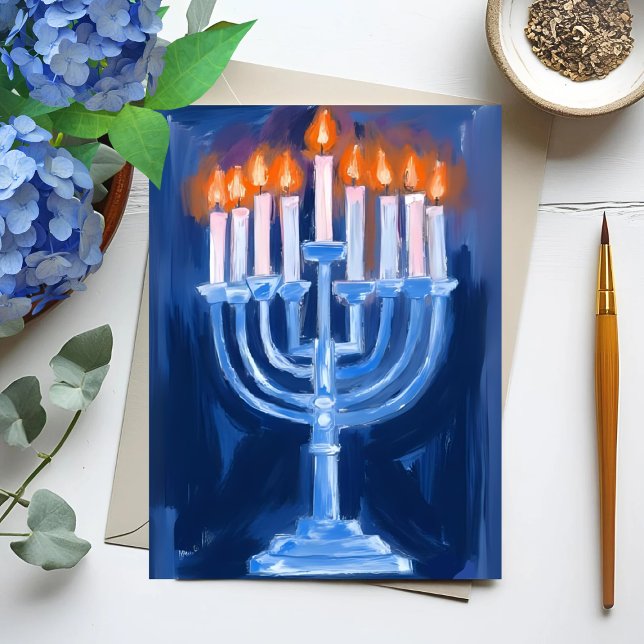 Cartão De Festividades Menorah Blue Hanukkah (Criador carregado)