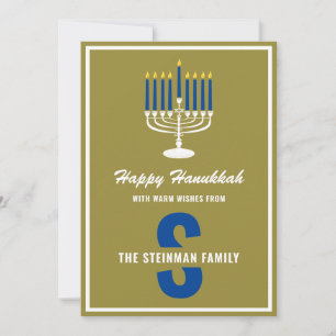 Cartão De Festividades Menorah Candle Monographic Nome da Família Feliz H