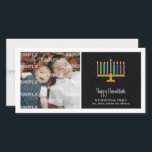 Cartão De Festividades Menorah preto colorido Hanukkah<br><div class="desc">Está aqui um gráfico do divertimento procura uns cartões de fotos de Hanukkah. Um menorah colorido destaca uma luz listrada - painel azul com sua mensagem especial embaixo. Adicione uma foto e personalize o texto como você gosta. Disponível em cores alternativas com produtos de harmonização.  



 



 


COM</div>