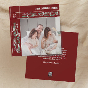 Cartão De Festividades Mensagem de Foto do Burgundy Foliage Garland