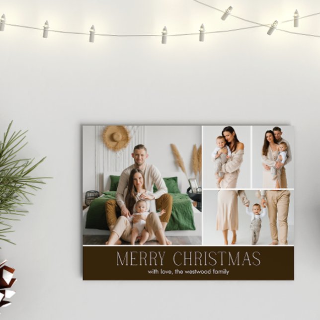 Cartão De Festividades Mensagem de Foto do Elegante de Natal BROWN 4 Coll (Criador carregado)