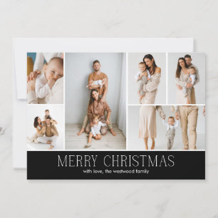 Cartão De Festividades Mensagem de Foto do Elegante de Natal PRETO 6 Coll