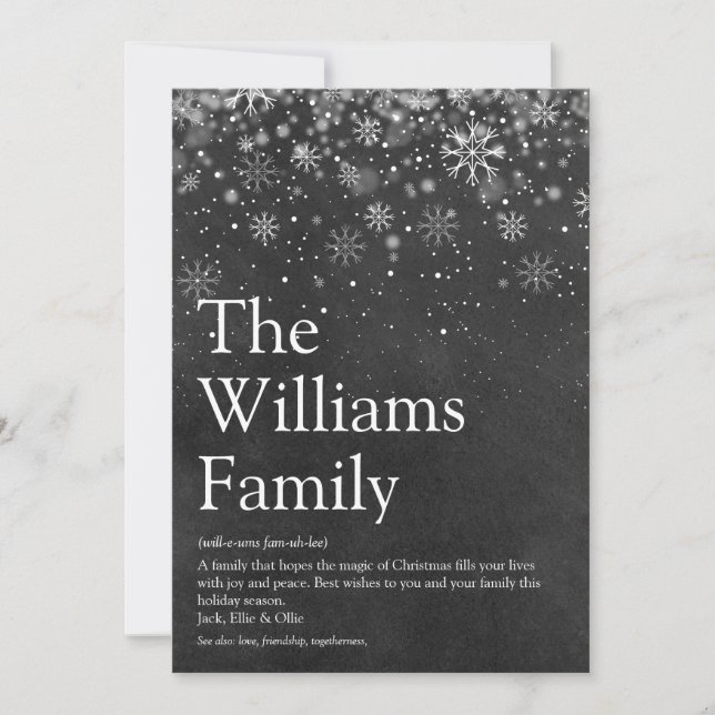 Cartão De Festividades Mensagem de Natal no Quadro Negro de Definição de  (Frente)