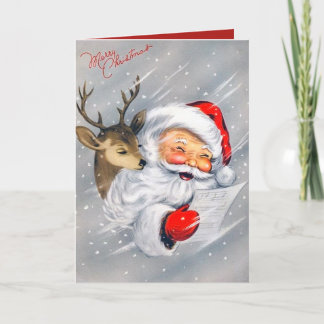 Cartão De Festividades Mensagem para adicionar reindeer de Papais noeis d