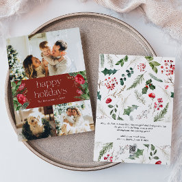 Cartão De Festividades Mensagem Personalizada 3 Foto Borgonha Vermelha Bo