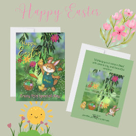 Cartão De Festividades Mensagem Personalizada de Frango Coelho da Páscoa