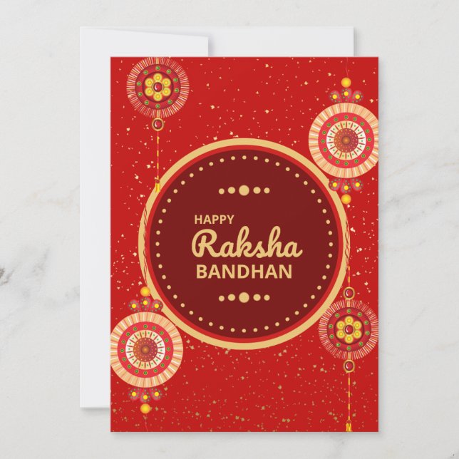 Cartão De Festividades Mensagem Raksha Bandhan, vermelho brilhante e dour (Frente)