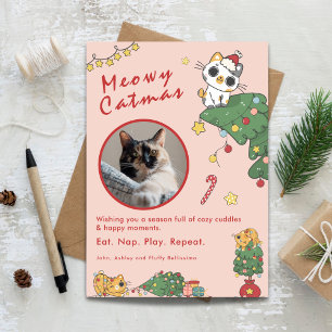 Cartão De Festividades Meowy Catmas   Foto de Natal de Gato Fofo