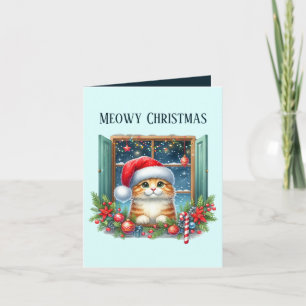 Cartão De Festividades Meowy Christmas cat adiciona mensagem