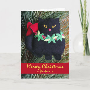 Cartão De Festividades Meowy Christmas for Partner, Black Cat Ornament