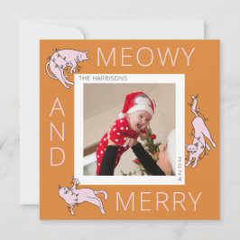 Cartão De Festividades Meowy e Alegre Gato Colorido Luz de Natal