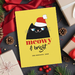 Cartão De Festividades Meowy e Gato Divertido e Brilhante de Natal