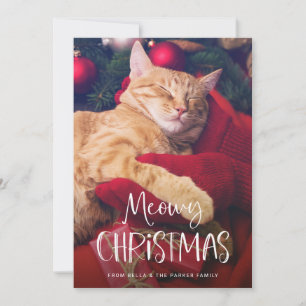 Cartão De Festividades Meowy Natal   Foto de Gato de Estimação Divertida 